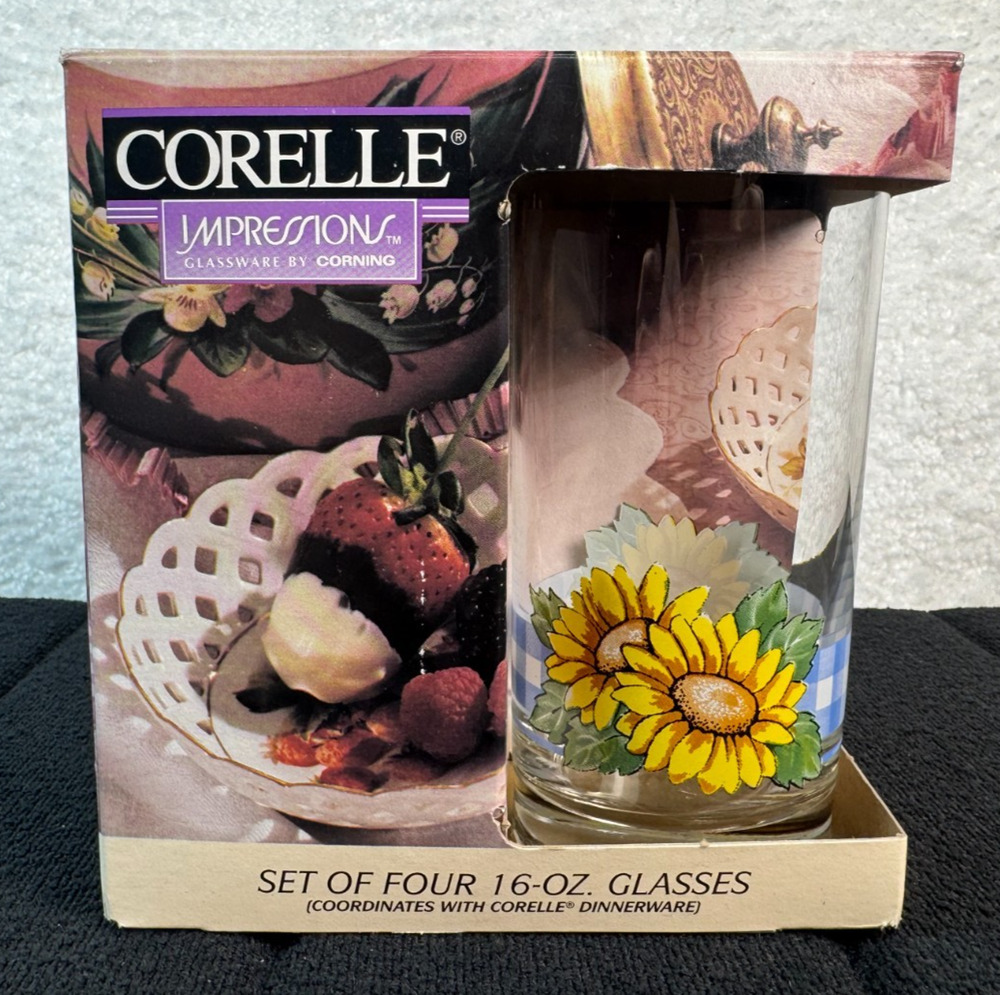 Corelle Impressions Sunsations 16 oz Glasses Set of 4 Glassware - New Old Stock